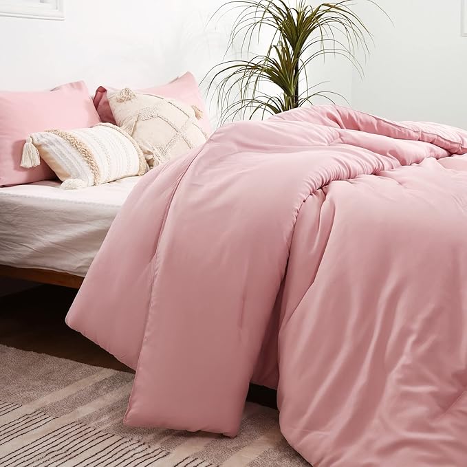 ROSGONIA Pink Comforter Set Queen,3pcs (1 Boho Pink Comforter & 2 Pillowcases) All Season Bedding Comforters Lightweight Bedspread Blanket Quilt