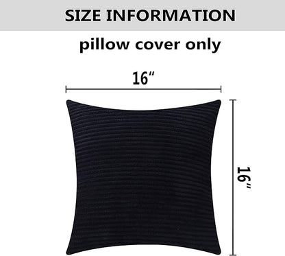 Home Brilliant 2 Packs Decorative Pillow Covers for Couch Outdoor Pillows Cover 16x16 Fall Striped Velvet Pillow Covers, Set of 2, 40cm x 40cm, 16 x 16 Inch, Black