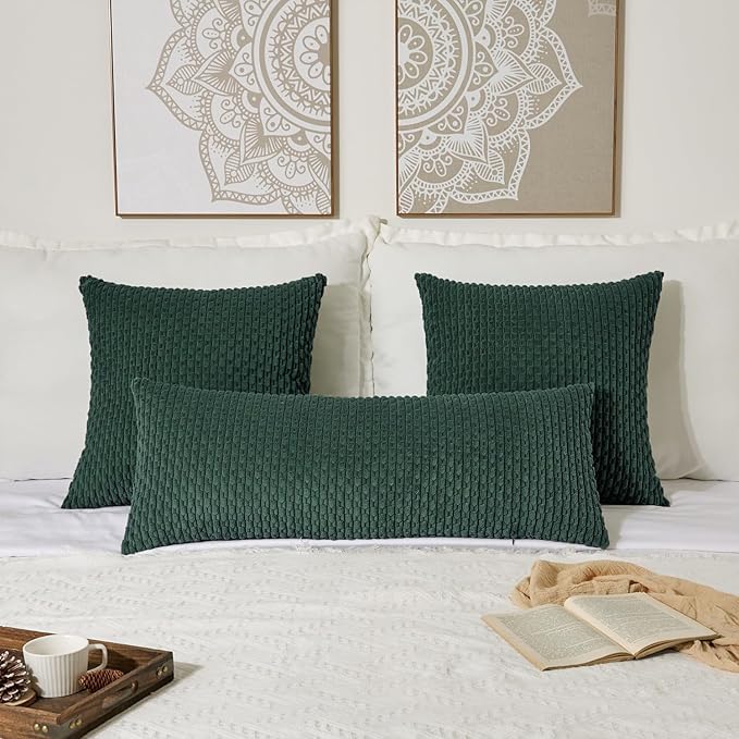 Kevin Textile 20x54 Inch Long Body Lumbar 1 Pack Boho Decorative Throw Pillow Cover Soft Striped Corduroy Rectangle Cushion Case Farmhouse Accent for Living Room Couch Sofa Bed, Army Green