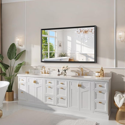 Black Bathroom Mirror 30 x 50 Inch Rectangle Wave Beveled Frame for Wall Bathroom Vanity Mirror for Over Sink, Tempered Glass,for Entryway Hangs, Bathroom Living Room Horizontal or Vertical