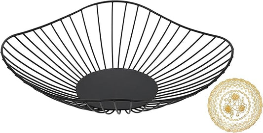 IBWell Antique Curved Edge Fruit Basket for Kitchen Black Wire Basket Fruit Bowl for Home Decor Metal Wire Fruit Holder for Fruit Vegetable Snacks