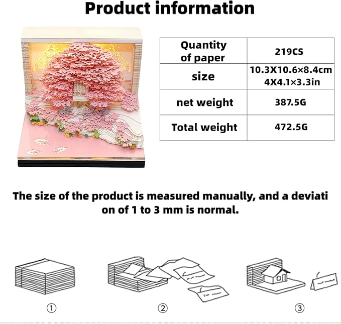 3D Calendar 2026, Desk Calendar With LED Light, 3d Tree Memo Pad Creative Desk Calendar, Christmas Gift for Colleague Friend, Desktop Decoration