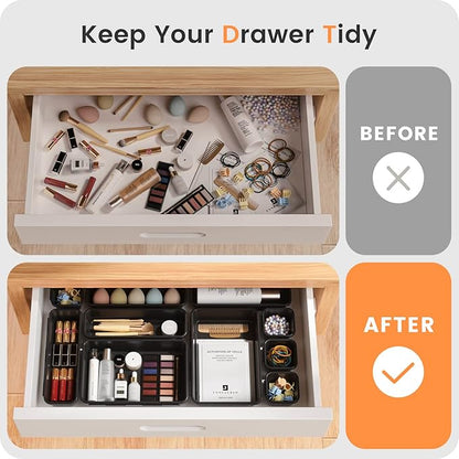 A-LuGei 【𝟮𝟮𝗣𝗖𝗦】 Plastic Black Desk Drawer Organizer, Bathroom Organizers and Storage, Makeup Organizer, Organization and Storage Bin Container for Vanity Office Utensils Tool Pantry Cosmetic