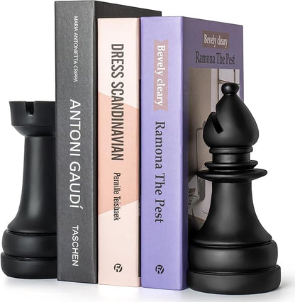 Chess Book Ends for Shelves – Elegant Decorative Bookends for Heavy Books, Office & Living Room Decor – Modern Shelf Organizer and Gift for Book Lovers by ROOKMATE (Matte Black, Opera Mate)
