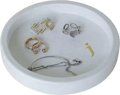 COLLECTIVE HOME - Velvet Jewelry Tray, 6" Monogrammed Jewelry Dish, Smooth Velour Display Dish for Rings, Earrings, Necklaces, Makeup, Personalized Gifts for Women (White-j)