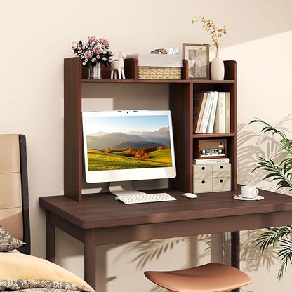 Desktop Bookshelf, 3-Tier Wood Countertop Bookcase with 5 Shelves, Desk Hutch for College Dorm, Multipurpose Desk Organizer Shelf Display Rack for Home Office, Hutch Top Only