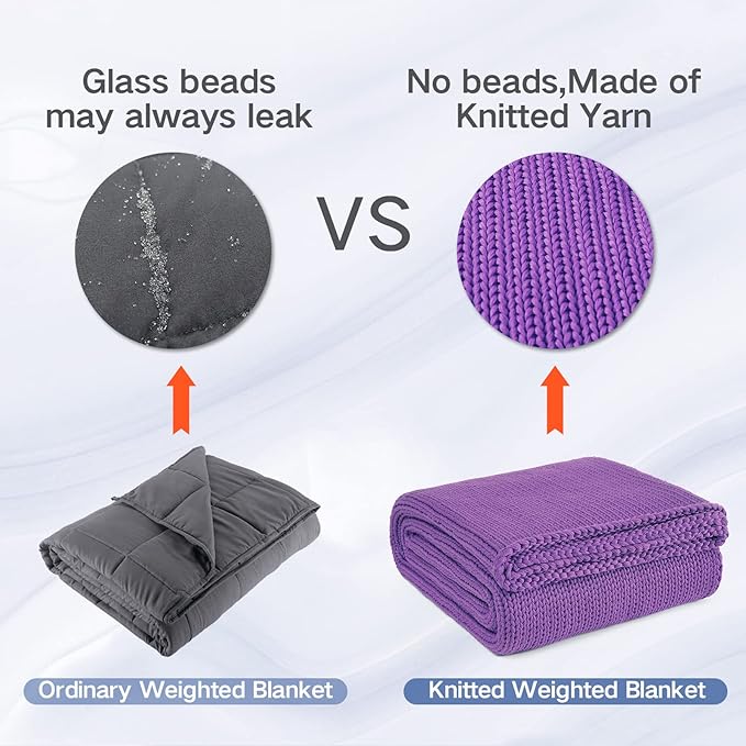 Guohaoi Knitted Weighted Blanket for Adults (Purple 60"x80" 12lbs) No Beads Cooling Throw Blanket for Hot Sleepers, Home Decor Breathable Chunky Knit Heavy Blanket Use on Queen/King Size Bed