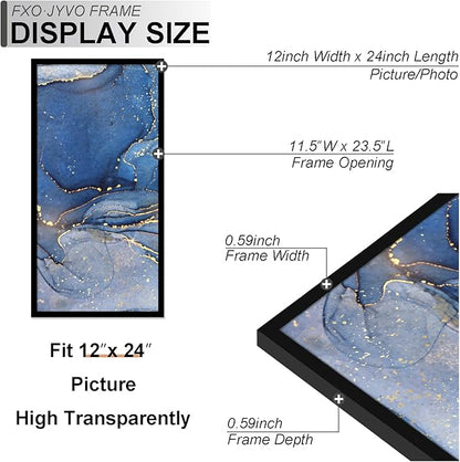 12x24 Picture Frame, Black Frame for 12 x 24 Inch Picture Poster Photo, Light Weight and High Transparent 12 by 24 Frame for Wall - 1 Pack/Black/12 x24