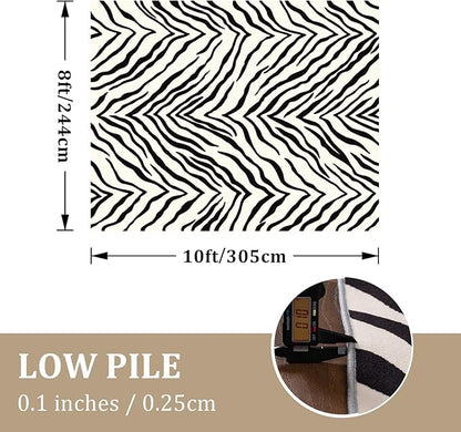 YIHOUSE Tiger Washable Area Rugs 8'x10', Black and Beige Modern Rug for Living Room, Bedroom, Ultra Thin Animal Stripe Print Rug for Girls Boys Nursery, Playroom, Dorm Room