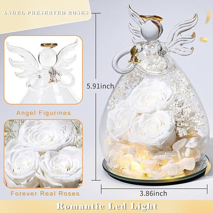 Beferr Valentines Day Rose Gifts for Her Women Mom Gifts for Birthday, Fresh Flowers for Delivery Prime Forever Preserved Rose in Glass Angel Figurine, for Grandma Wife Kids Daughter