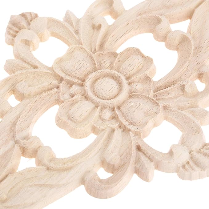 MUXSAM Wood Carved Appliques Furniture Decorative Onlays, 1Pc Unpainted DIY Center Carving Decal for Door Wall Ceiling Cabinet Dresser Mirror Bed Mantel Bench Decoration, 27x14cm/10.63"x5.51"