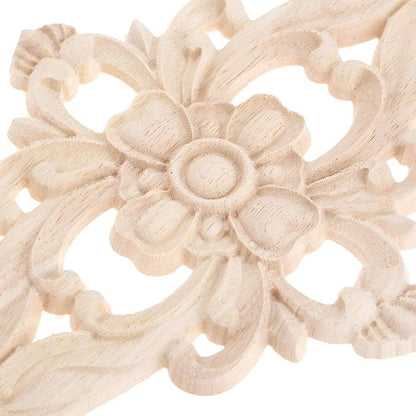 MUXSAM Wood Carved Appliques Furniture Decorative Onlays, 1Pc Unpainted DIY Center Carving Decal for Door Wall Ceiling Cabinet Dresser Mirror Bed Mantel Bench Decoration, 27x14cm/10.63"x5.51"
