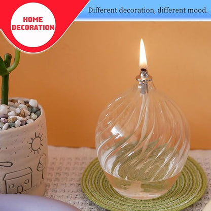 2Pcs Refillable Liquid Petite Glass Oil lamp, Sturdy Borosillicate Glass Oil Candle, Unique Internal Thread Appearance for Fine Dining & Restaurants or Home