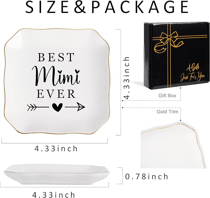 Mimi Gifts Jewelry Dish Trinket Tray - Best Mimi Ever - Christmas Valentines Mother's Day Birthday Gifts for Mimi from Grandkids