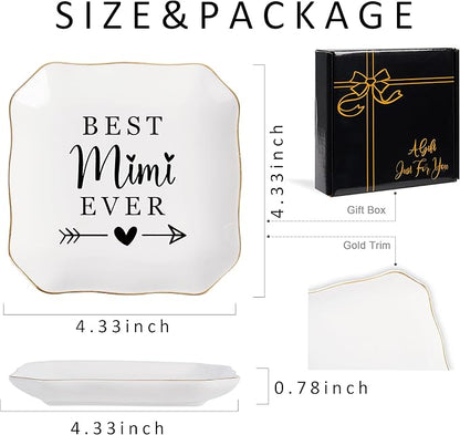 Mimi Gifts Jewelry Dish Trinket Tray - Best Mimi Ever - Christmas Valentines Mother's Day Birthday Gifts for Mimi from Grandkids