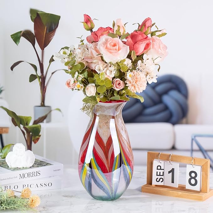 Glass Vases for Flower, Unique Hand Blown Colorful Glass Vase, Modern Art Decorative for Home Living Room, Office, Table centerpieces, Bookshelves and Wedding Decorations (JG64)