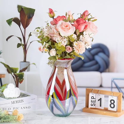 Glass Vases for Flower, Unique Hand Blown Colorful Glass Vase, Modern Art Decorative for Home Living Room, Office, Table centerpieces, Bookshelves and Wedding Decorations (JG64)