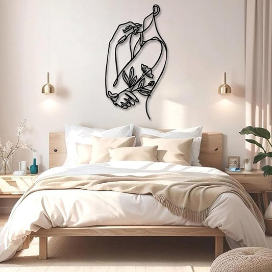 Metal Line Wall Art, Flower Woman Metal Wall Art, Metal Line Art Wall Decor, Woman Shape Wall Art, Female Body Wall Art, Abstract Line Wall Art, Living Room Bedroom Bathroom Wall Hanging (12"x 24"| 33x62cm, Sliver)