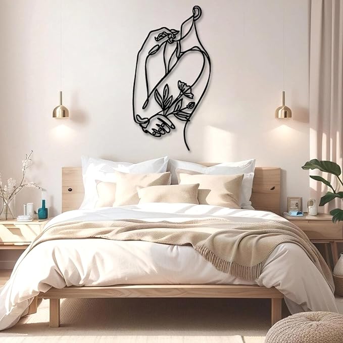 Metal Line Wall Art, Flower Woman Metal Wall Art, Metal Line Art Wall Decor, Woman Shape Wall Art, Female Body Wall Art, Abstract Line Wall Art, Living Room Bedroom Bathroom Wall Hanging (18"x 35"| 48x90cm, Black)