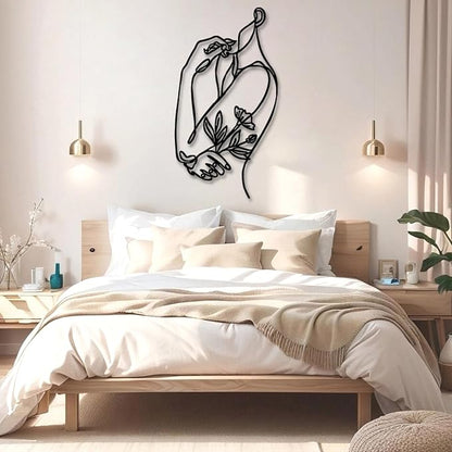 Metal Line Wall Art, Flower Woman Metal Wall Art, Metal Line Art Wall Decor, Woman Shape Wall Art, Female Body Wall Art, Abstract Line Wall Art, Living Room Bedroom Bathroom Wall Hanging (25"x 47"| 65x120cm, Black)