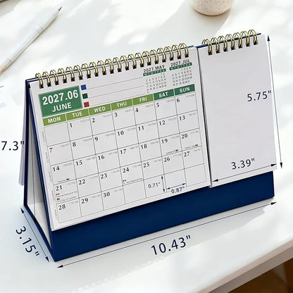 Desk Calendar Jan 2026 - Dec 2028, 10.43" x 7.3" Standing Flip 3-Year Desktop Calendar Monday Start with Memo Pad Golden Wire-Binding, Holiday Markings & 2 Sticker Sheets