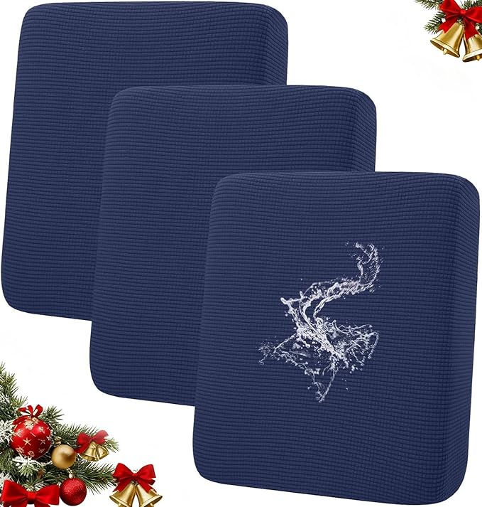 hyha Waterproof Couch Cushion Covers for Pets, Non Slip Sofa Seat Cover for Dogs Washable, Soft Thick Stretch Jacquard Fabric, Sofa Slipcovers with Elastic Bottom (3 Pieces, Navy)