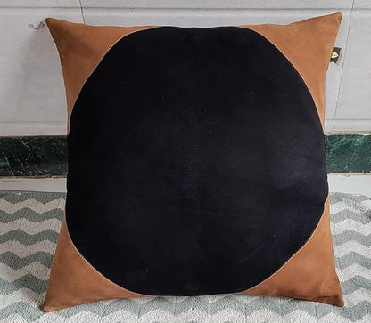 LL LEATHER LOVERS Lambskin Suede Leather Pillow Cover - Sofa Cushion Case - Decorative Throw Covers for Living Room & Bedroom, 22x22 Inches - Tan and Black (01) Pack of 1