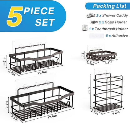 EUDELE 5-Pack Rustproof Stainless Steel Shower Caddy – No Drill Adhesive Bathroom Organizer with Large Capacity, Spacious Shower Shelves for Inside Shower, Kitchen & Home Decor Storage-XL Size