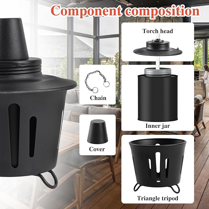 6 Pack Citronella Table Top Torches, 15oz Mini Fire Pit Tabletop Torch for Outside, Metal Tabletop Flame Torch Includes Long Lasting Wick and Snuffer for Yard, Patio, Deck, Garden, Party