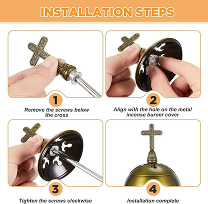 Zonon Catholic Incense Burner with Tong Charcoal Polished Metal Brass Censer Holder Christian Church Censer Burner Holder Cones Cross 7. 9" Aromatherapy Fragrance Ornament(Bronze)