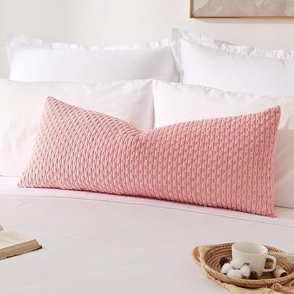 Kevin Textile 14x36 Inch Long Lumbar 1 Pack Boho Decorative Throw Pillow Cover Soft Striped Corduroy Rectangle Cushion Case Farmhouse Accent for Living Room Couch Sofa Bed, Dark Pink