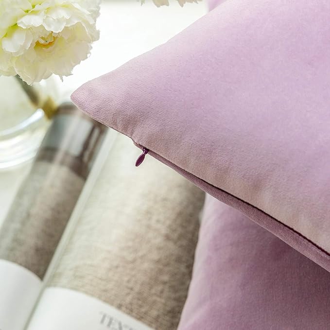 Phantoscope Pack of 2 Velvet Decorative Throw Pillow Covers Soft Solid Square Cushion Case for Couch Light Purple 12 x 20 inches 30 x 50 cm