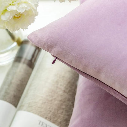 Phantoscope Pack of 2 Velvet Decorative Throw Pillow Covers Soft Solid Square Cushion Case for Couch Light Purple 12 x 20 inches 30 x 50 cm