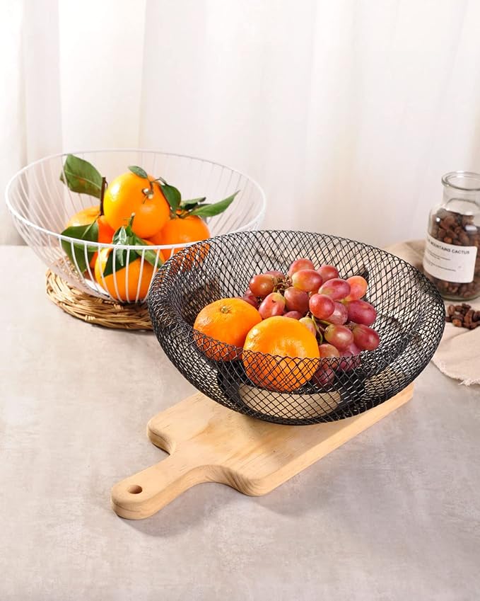 IBWell Metal Wire Woven Fruit Storage Bowl Basket for Kitchen, Large Black Mesh Fruit Stand, for Apple, Pineapple, Banana, Orange, Lemon, Pear, Strawberry, Watermelon (Black, Small)