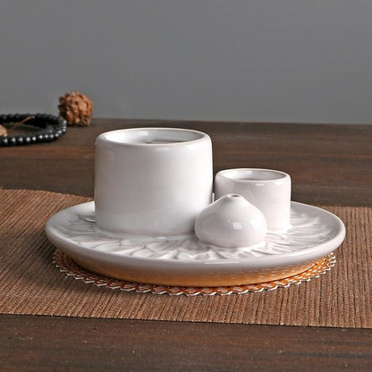 4 in 1 Multifunctional Ceramic Incense and Candle Holder with Ash Catcher Tray Suit for Burning White Sage, Palo Santo Sticks (White)