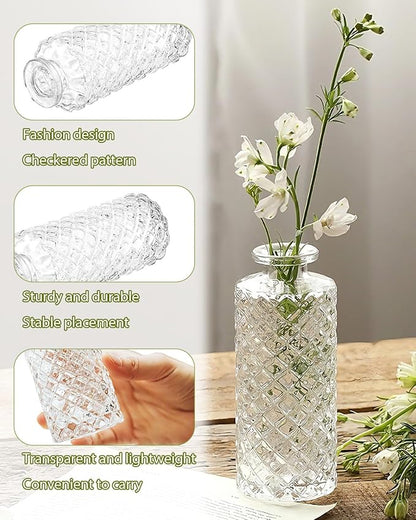 Bud Vases,6 Pcs Glass Vase Small Amber Bud Vases for Centerpieces, Vintage Vase for Centerpieces, Rustic Wedding, Home, Table Decor (Clear)