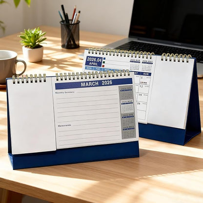 Desk Calendar Jan 2026 - Dec 2028, 10.43" x 7.3" Standing Flip 3-Year Desktop Calendar Monday Start with Memo Pad Golden Wire-Binding, Holiday Markings & 2 Sticker Sheets