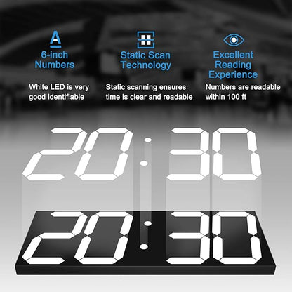 LED Large Digital Wall Clock, Oversize Wall Clock with 6” Numbers, Remote Control Count up/Countdown Timer Clock, Auto Dimmer, Big Calendar and Thermometer(White)