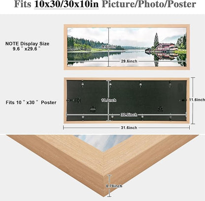 10x30 Frame Natural Woodgrain,Rustic 30x10 Picture Frame Beige, Art Pic Hanging Poster Frame, 10 by 30 Gallery Family Concert Portrait Photo Frame Anniversary/Birthday/Wedding/Thank you/Christmas Gift