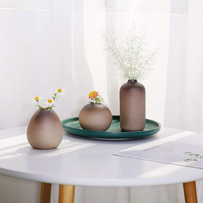 ComSaf Small Ceramic Flower Bud Vases Set of 3, Modern Style Simple Design Metallic Gradually Varied Brown Color Elegant Home Office Living Room Table Desk Decoration for Wedding Home Visit