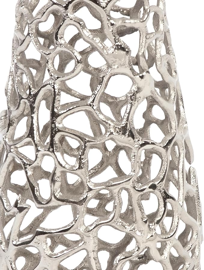 Howard Elliott Large Silver Aluminum Branch Vase with Padded Bottom, Modern Accent Abstract Decorative Centerpiece Flower Vase with Intertwined Design for Weddings & Decoration, 5.3 x 5.3 x 17.5 Inch