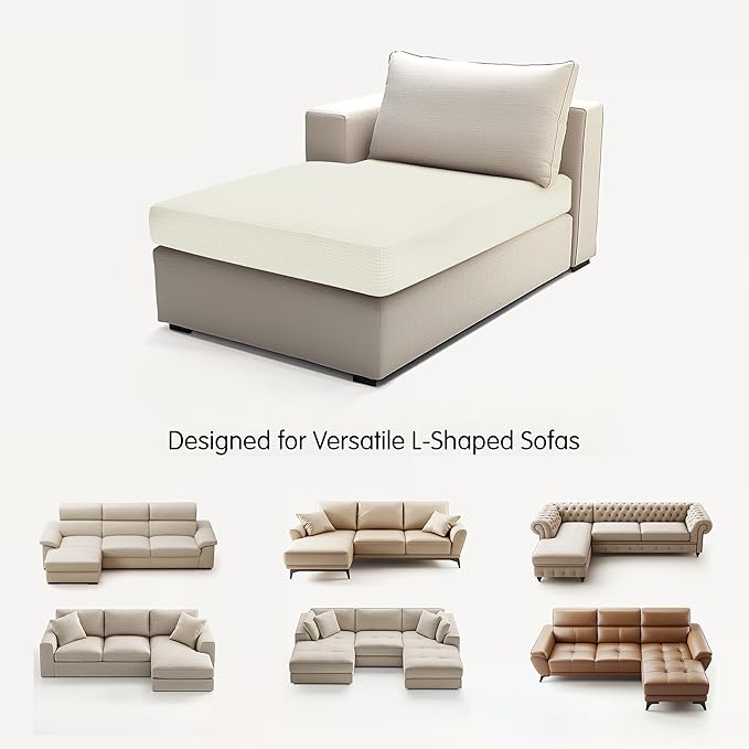 Hokway Stretch Chaise Cover Individual Couch Cushion Slipcovers Reversible Cushion Protector Slipcovers Sofa Cushion Protector Covers (Chaise Cover, Creamwhite)