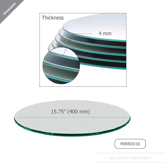WGVI WGV Round Mirror Plate Sets Bulk 16" Diameter, 4 mm Thickness, Frameless Sanded Edges, Quality Thick Candle Tray, Home Event Party Wedding Table Centerpiece Wall Decor, 12 Pieces