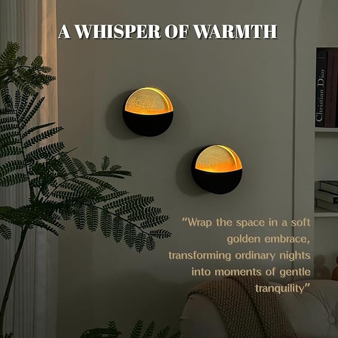 Eclipse Wall Candle Holder Set of 2, Metal Candle Sconces with Brushed Wood Grain and Gold Interior, Christmas Wall Decor for Living Room, Bedroom, and Modern Farmhouse