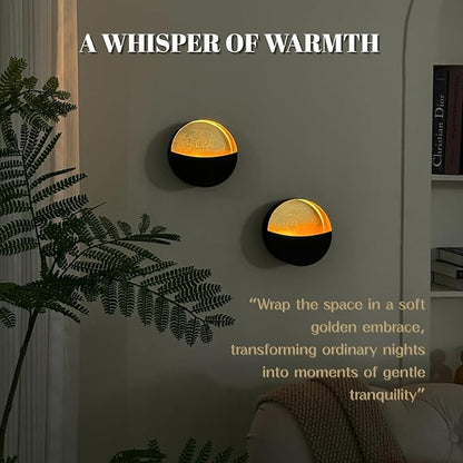 Eclipse Wall Candle Holder Set of 2, Metal Candle Sconces with Brushed Wood Grain and Gold Interior, Christmas Wall Decor for Living Room, Bedroom, and Modern Farmhouse