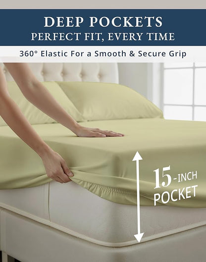 LANE LINEN 100% Egyptian Cotton Sheets, Sustainably Produced Eco Friendly Luxury Hotel Like Thick sábanas Twin, 15 inch Reinforced French Seam deep Pocket Bed Sheets Twin - Sea Foam