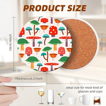 Coasters Set of 6 Ceramic Drink Coaster with Cork Base Modern Style Coasters for Mugs and Cups Office Kitchen 4 in