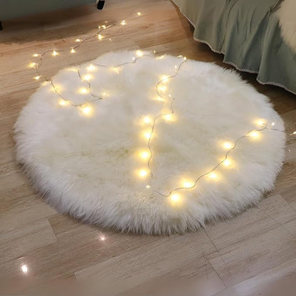 Woolous Round Sheepskin Rug Natural Wool Lambskin, White Circle Area Rug, Ultra Soft & Fluffy Plush Fur Non Slip Carpet for Bedroom, Living Room, Nursery & Floor Decor (3.3x3.3 ft)