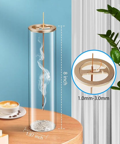 Incense Holder for Sticks [Anti-Ash Flying], Modern Insence-Stick Burner Holder with Removable Glass Ash Catcher, for Home Decor Yoga Meditation