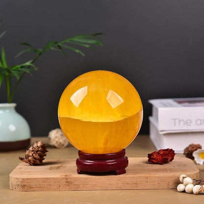JIC Gem Extra Large Yellow Fluorite Crystal Sphere,Decorative Crystal Ball Yellow Gemstone Sphere for Meditation,Office Table Decorations 100-110mm
